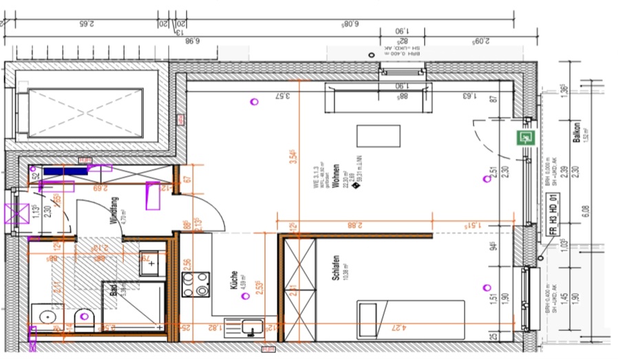 Grundriss 2 Zimmerwohnung